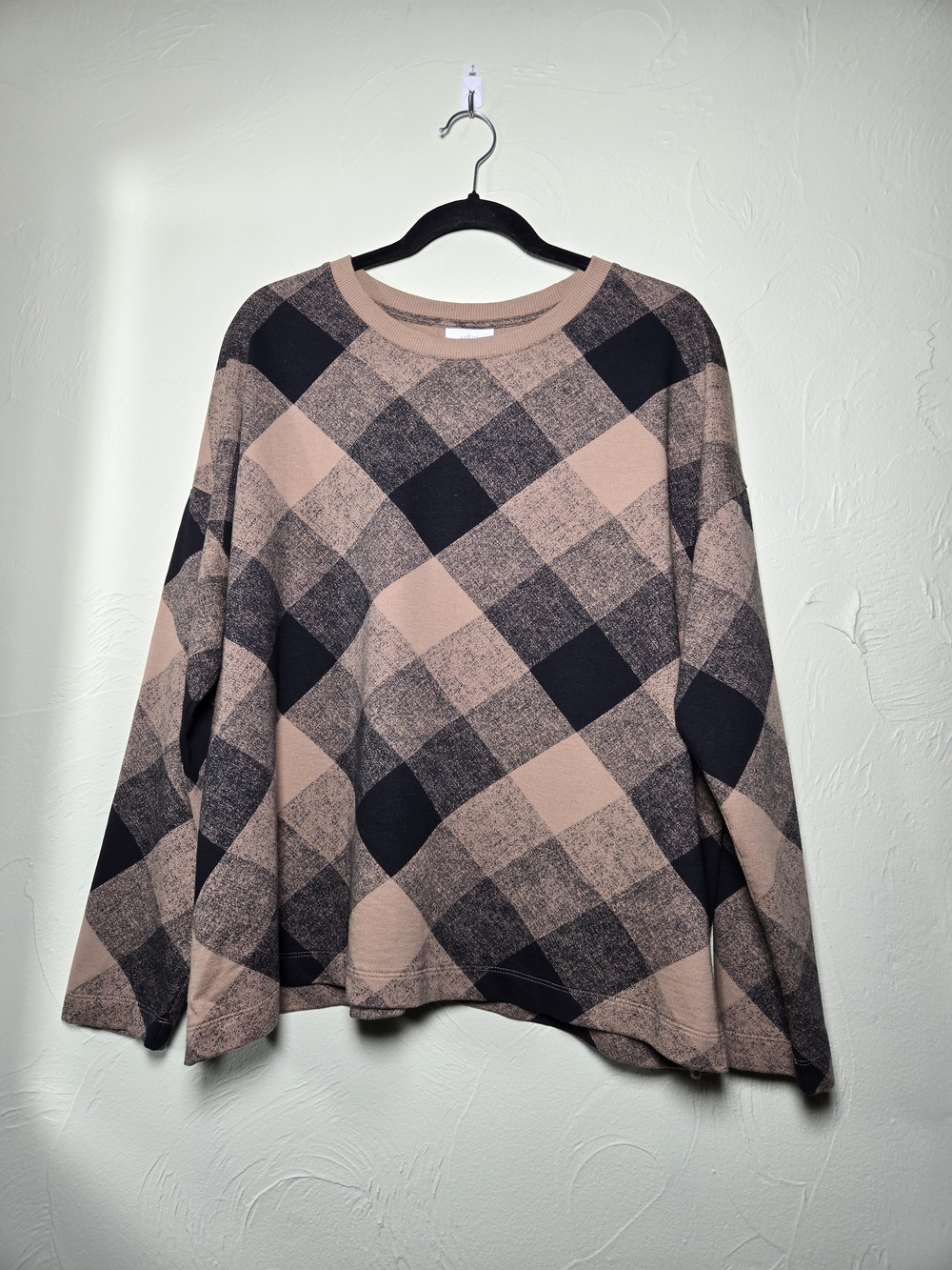 J. Jill Fit Buffalo Check Pullover Sweatshirt - Mauve & Black - Size Large
